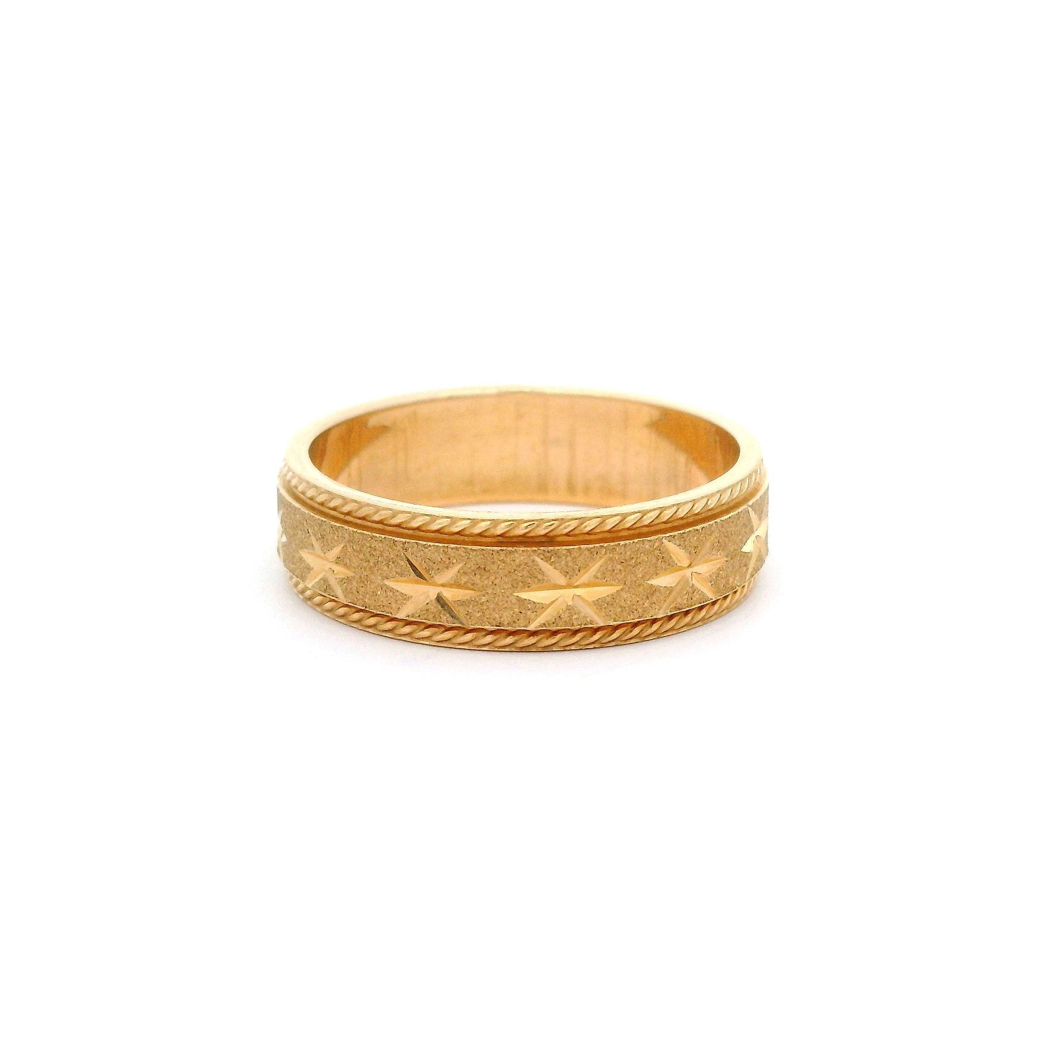 14k Satin & Star Diamond Cut Eternity Pattern Wedding Band